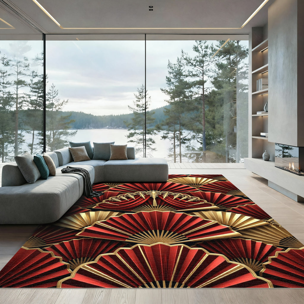 Regal Red Gold Fan Array Rug
