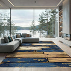 Rustic Navy Plank Distressed Weathered Aesthetic Rug
