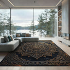 Ornate Black and Gold Mandala Medallion Rug