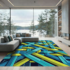 Interlocking Lime and Teal Geometric Weave Rug