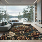Vintage Brown Rose Floral Garland Rug