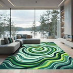 Earthy Green Abstract Swirling Wave Rug