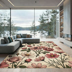 Vintage Romantic Blush Floral Botanical Art Rug