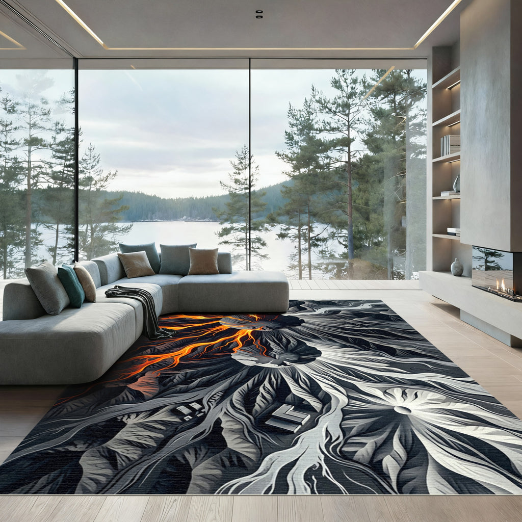 Volcanic Lava Black And White Swirls Rug