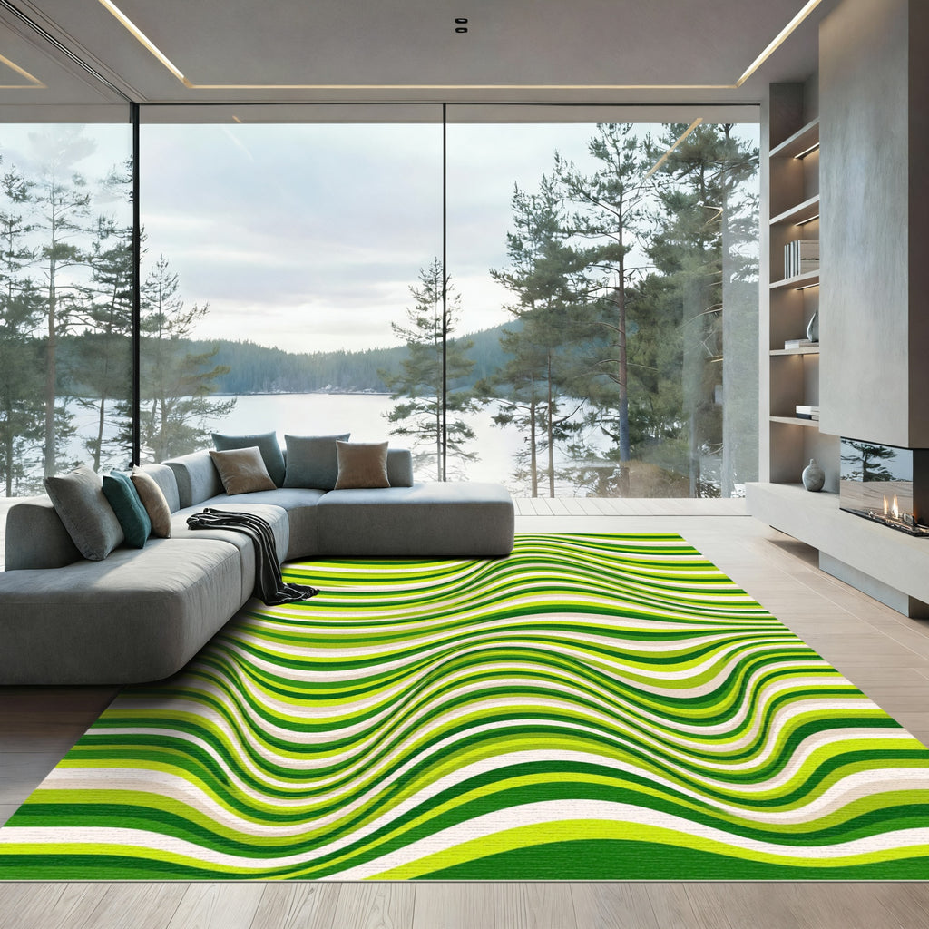 Vibrant Lime Green Wavy Stripe Rug