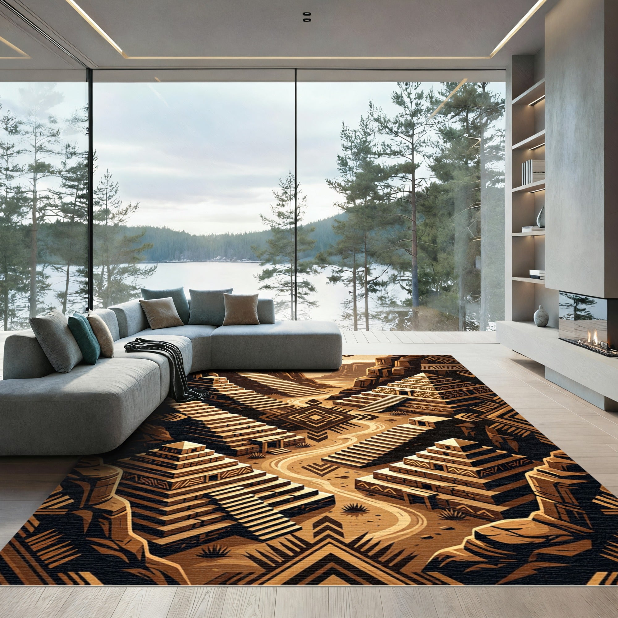 Sepia Aztec Canyon Staircase Rug