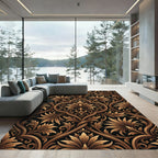 Luxurious Gold Damask Ornate Foliage Rug