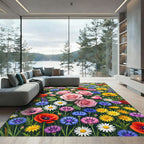 Pink Roses Blue Cornflower Field Blooms Rug