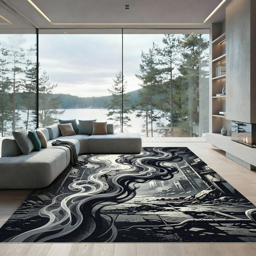 Monochromatic Abstract Smoke Swirls Rug