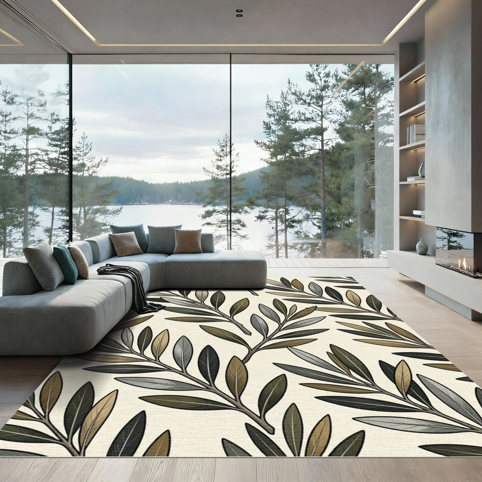 Earthy Olive Branch Medley Rug