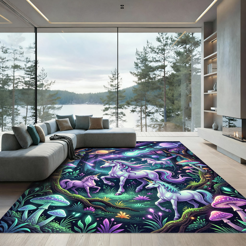 Cosmic Enchanted Unicorn Nebula Forest Rug