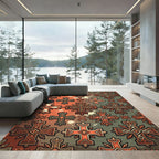 Tribal Cross Orange Olive Geometric Rug
