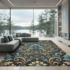 Ornate Teal Gold Acanthus Scroll Rug