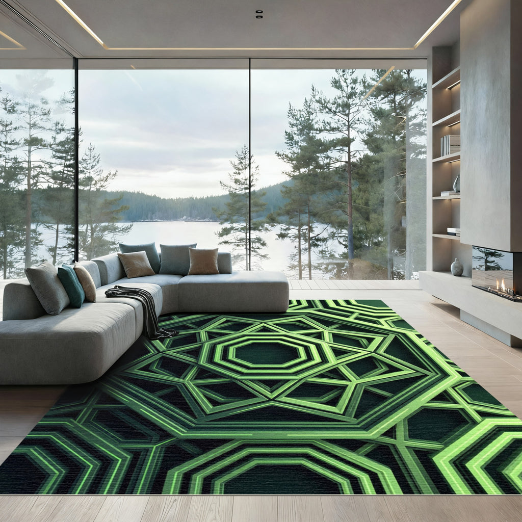 Emerald Geometric Octagon Star Medallion Rug