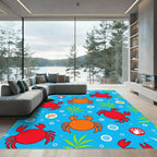 Red Orange Crab Tropical Foliage Bubbles Rug