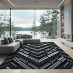 Modern Charcoal Geometric Chevron Block Rug