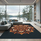 Vibrant Orange Floral Sunburst Rug