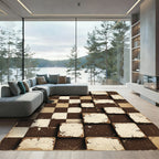 Distressed Chocolate Brown Checkerboard Grid Rug