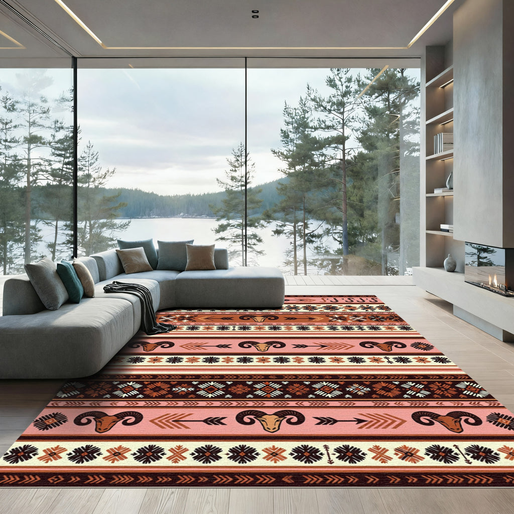 Earthy Ram Head Tribal Stripe Rug