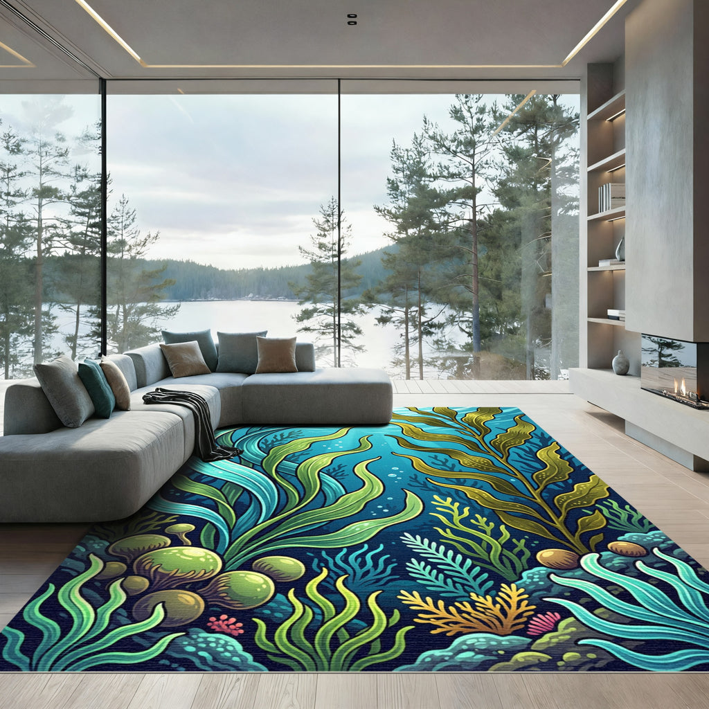 Lush Underwater Kelp Forest Oceanic Scene Rug