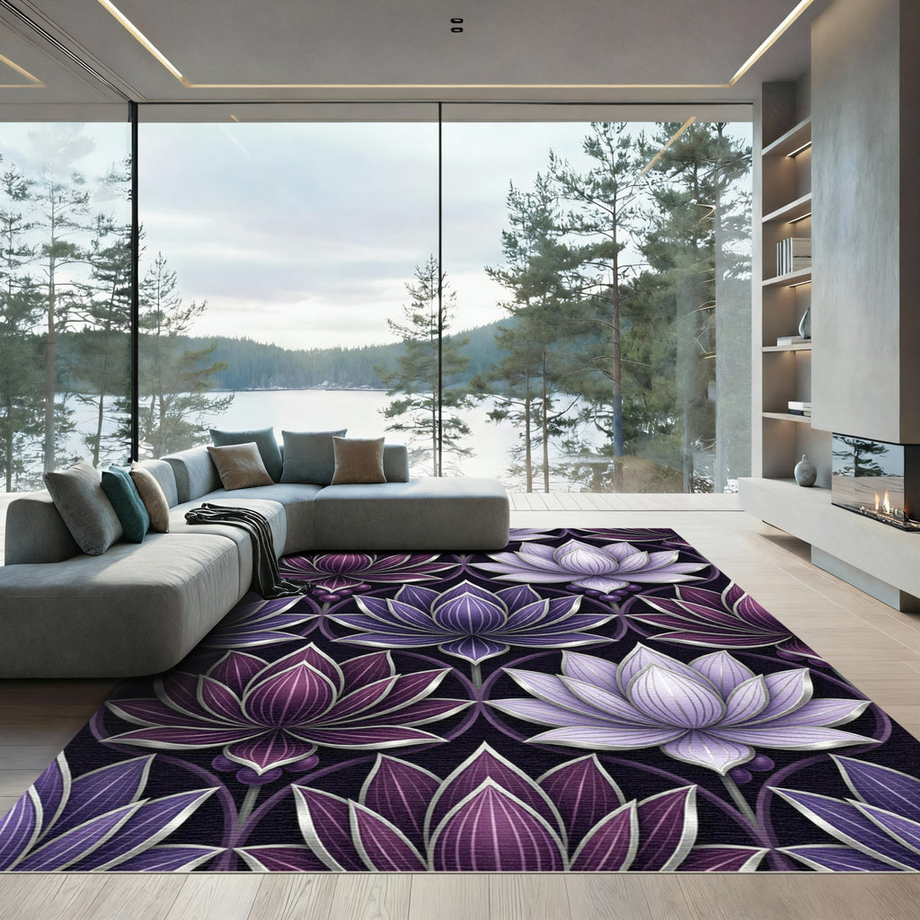 Purple Lilac Lotus Blossom Medallion Rug