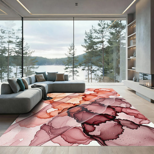 Abstract Crimson and Sienna Alcohol Ink Rug