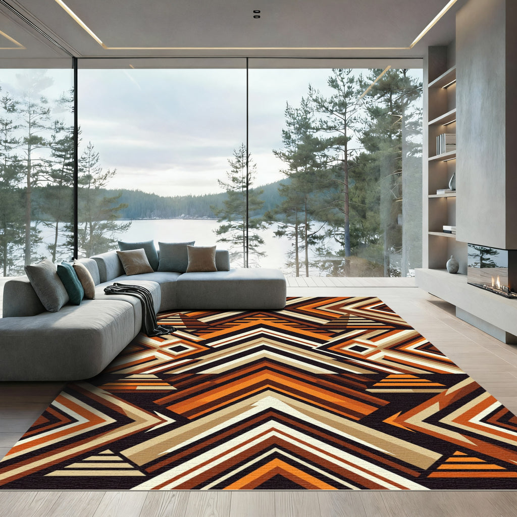 Warm Terracotta Geometric Chevron Rug