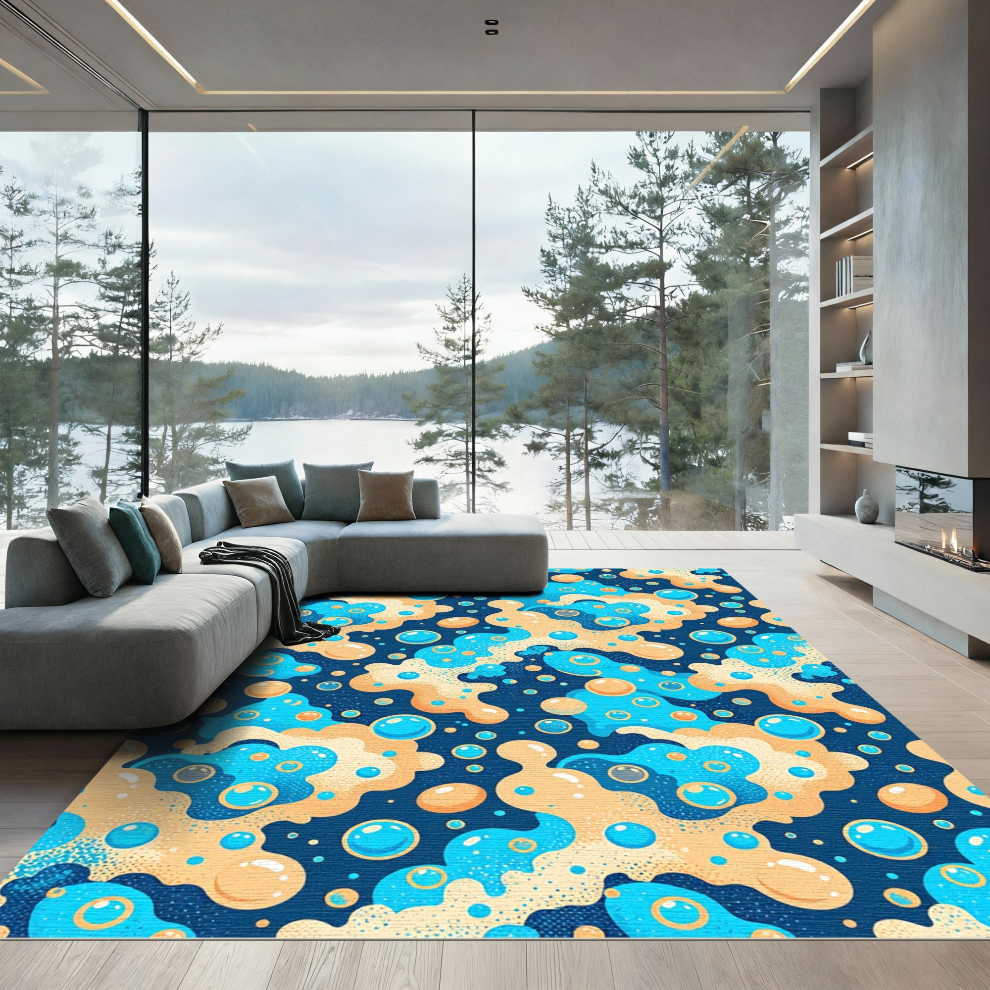 Playful Bubbles Abstract Aquatic Swirl Rug