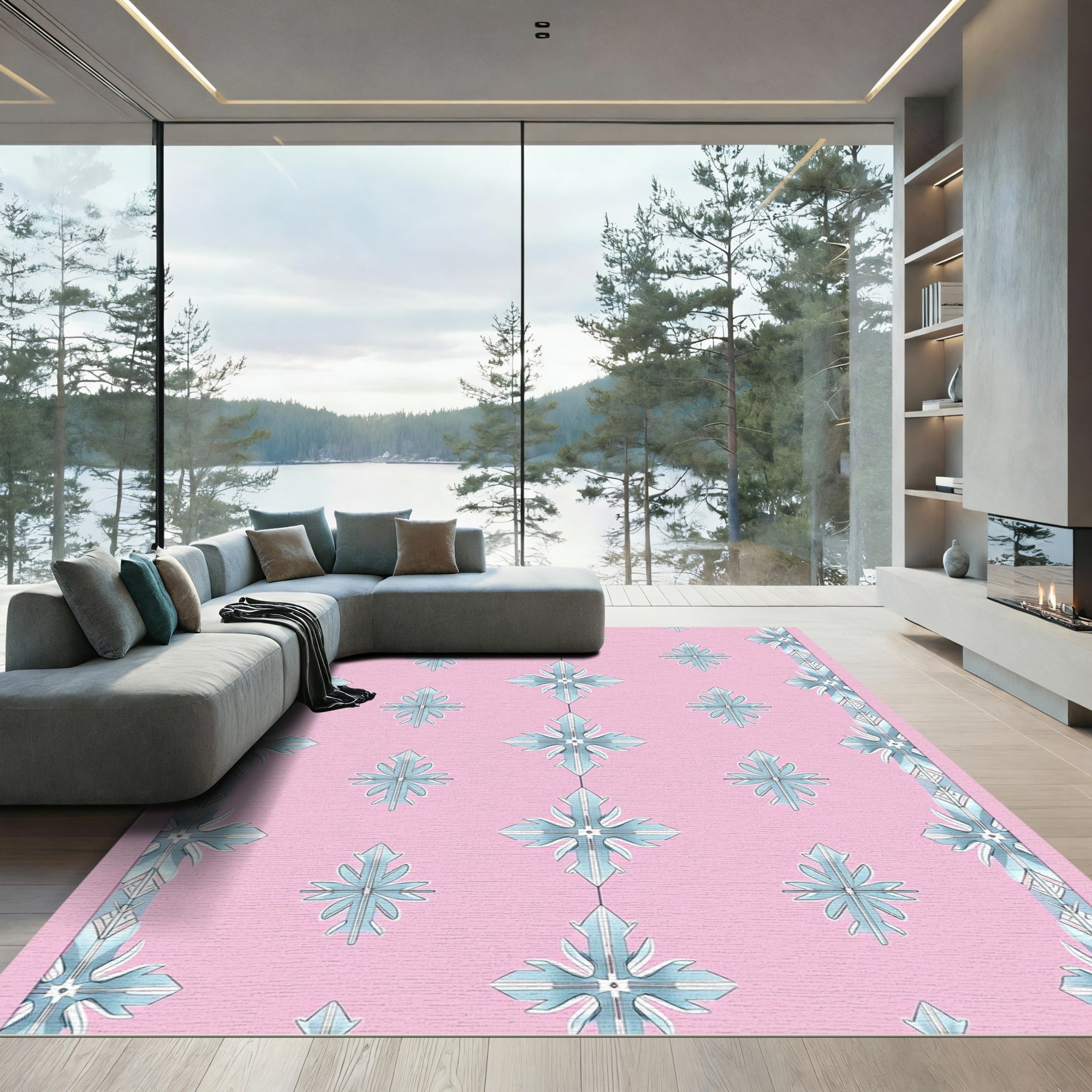 Pink Sky Blue Starburst Accents Rug