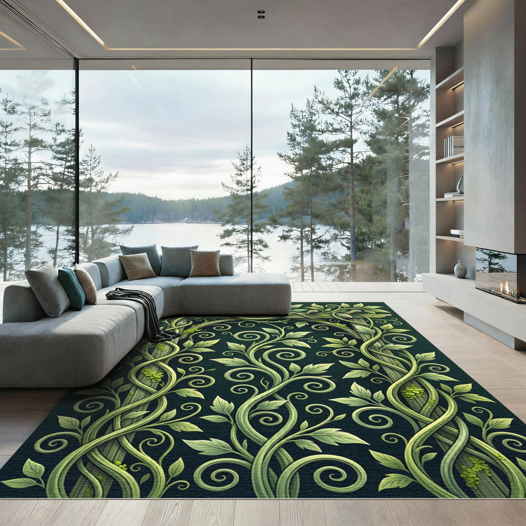 Lush Green Botanical Trellis Vine Rug