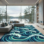 Deep Teal Ocean Swirl Waves Rug