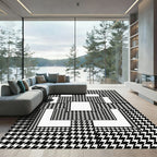 Monochrome Houndstooth Geometric Block Grid Rug