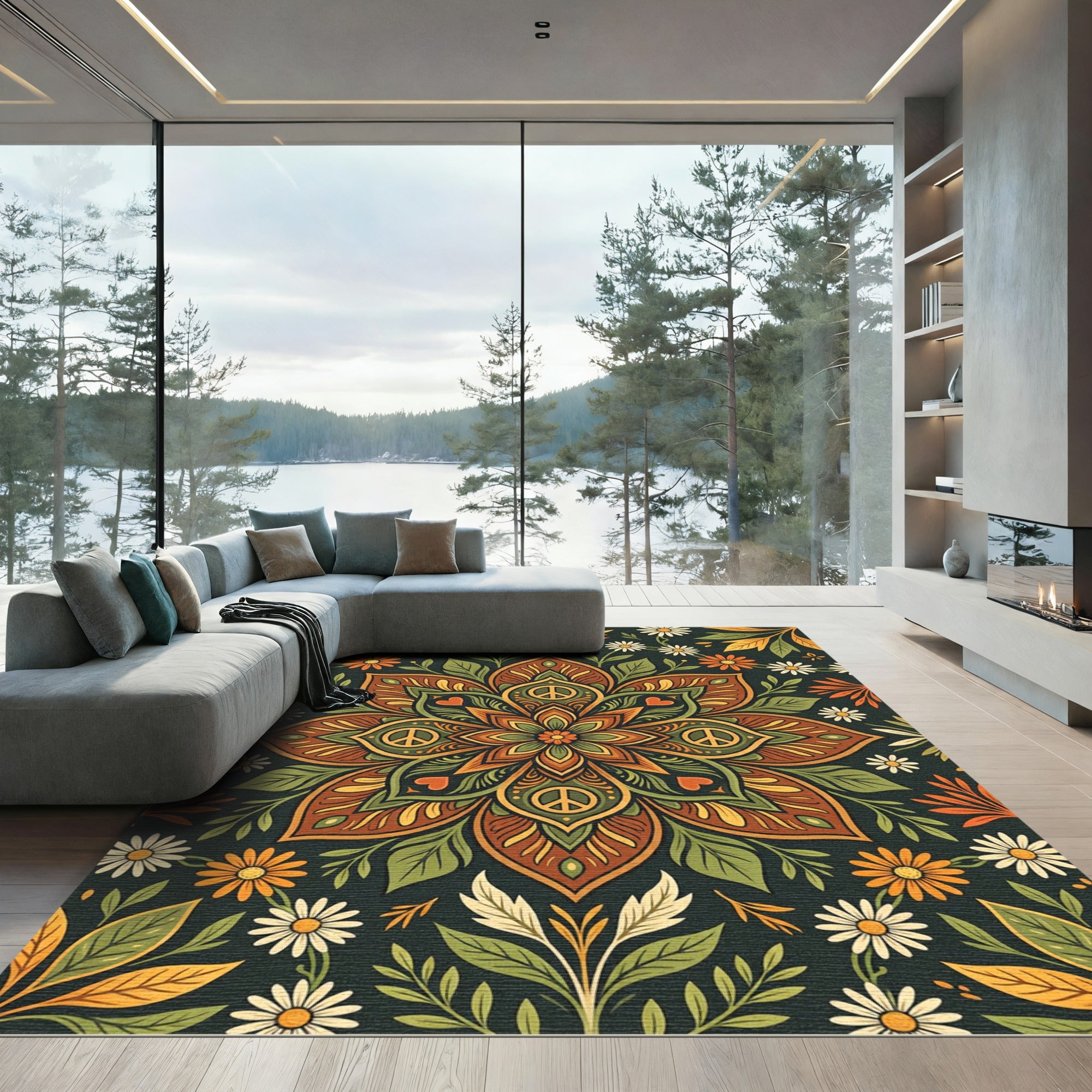 Floral Peace Medallion in Earthy Tones Rug