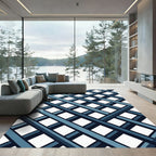 Modern Blue Crossed Lattice Grid Rug
