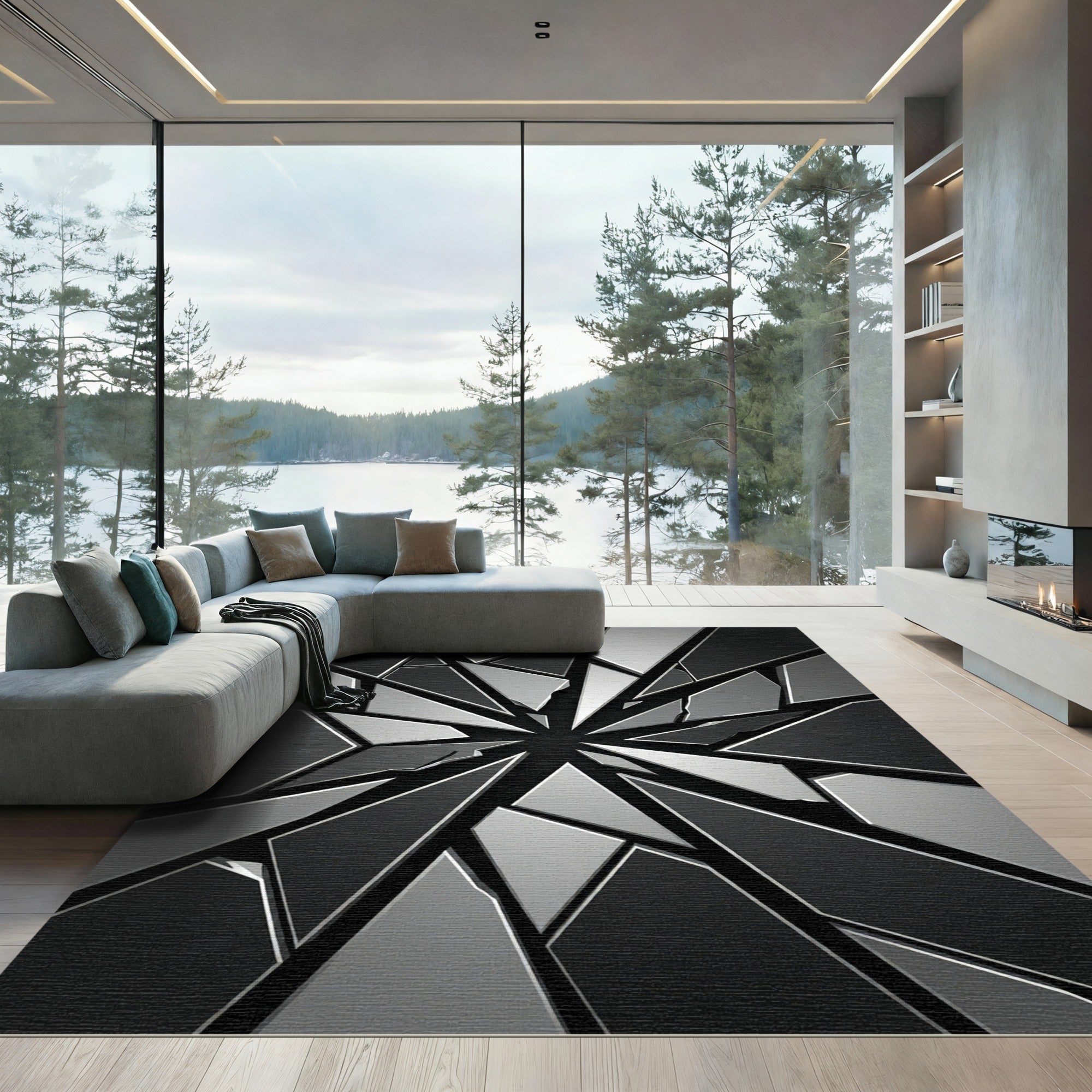 Monochrome Geometric Fractured Shard Rug