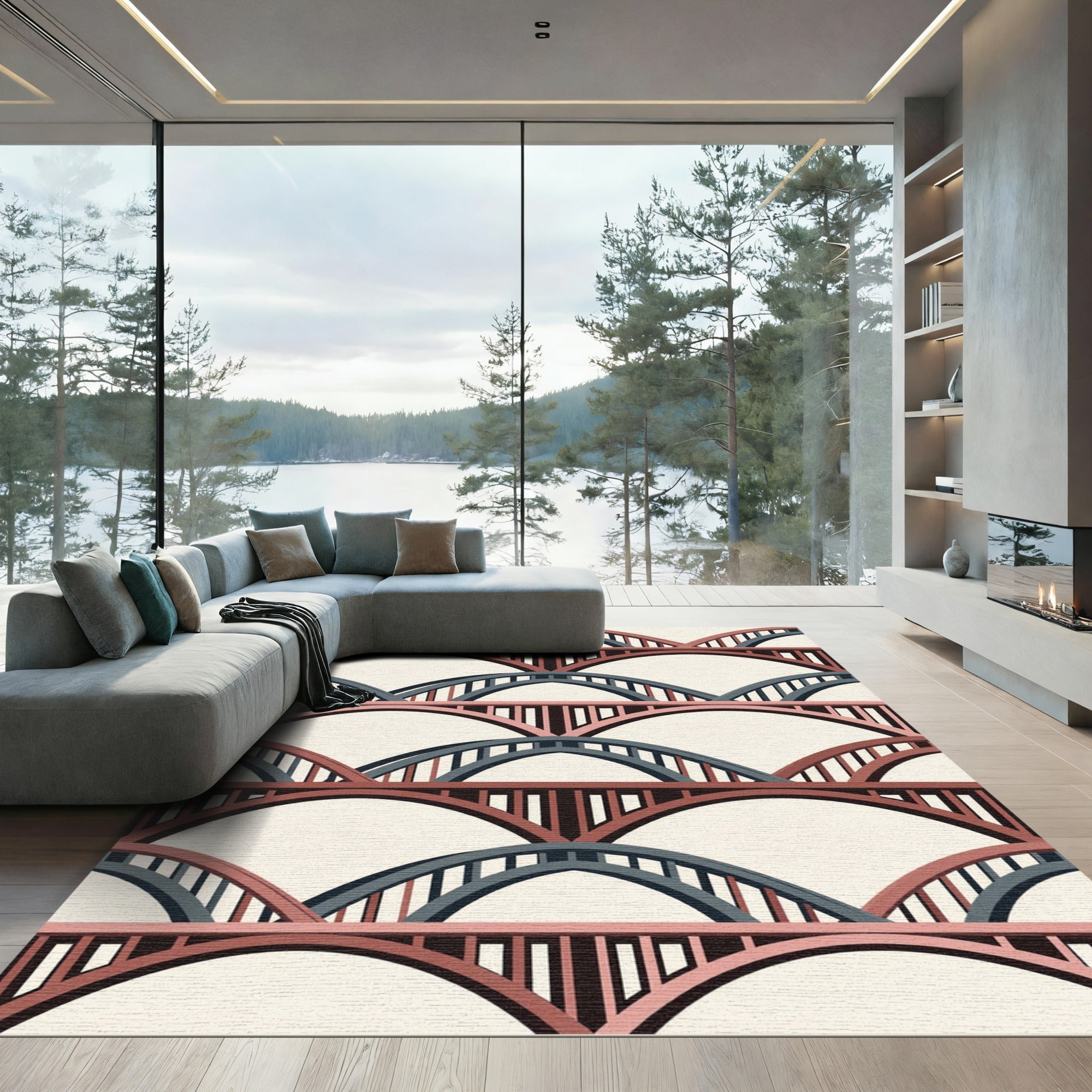 Art Deco Rose Gold Bridge Pattern Rug