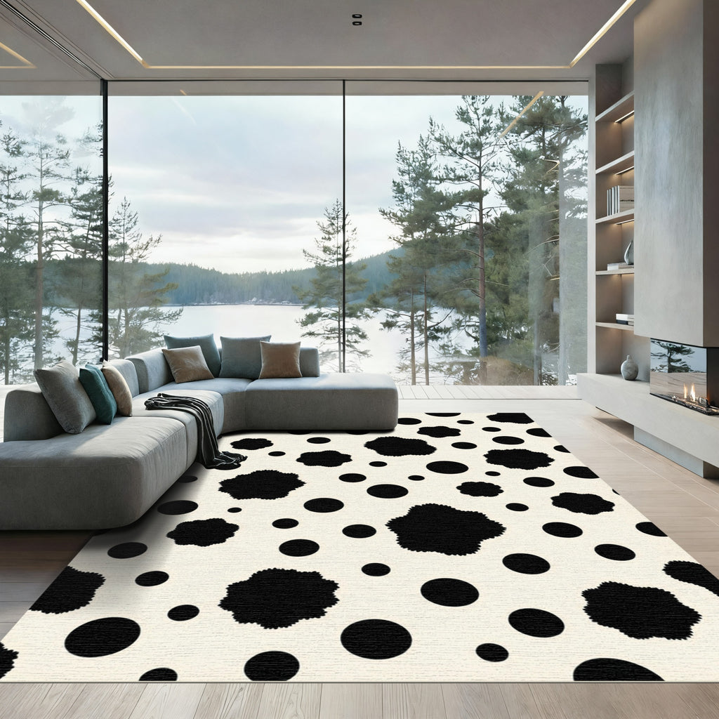 Monochrome Speckled Abstract Polka Dot Rug