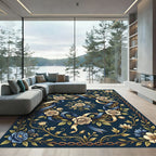 Cream Rose Navy Chain Garland Rug
