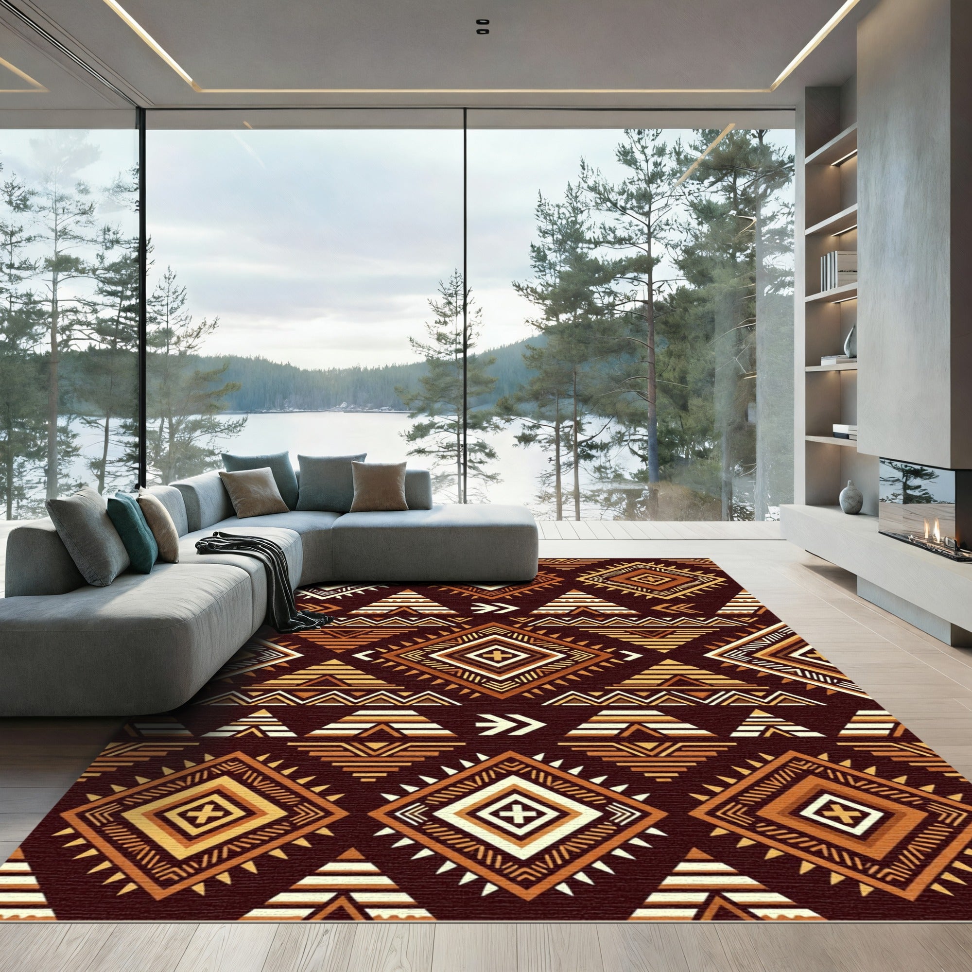 Bold Earthy Tone Geometric Diamond Rug