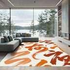 Vibrant Burnt Orange Calligraphic Brush Strokes Rug