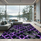 Electric Purple Neon Grid Cyberpunk Abstract Rug
