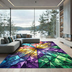 Vibrant Geometric Kaleidoscope Stained Glass Radiance Rug