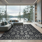 Elegant Metallic Silver Floral Damask Rug