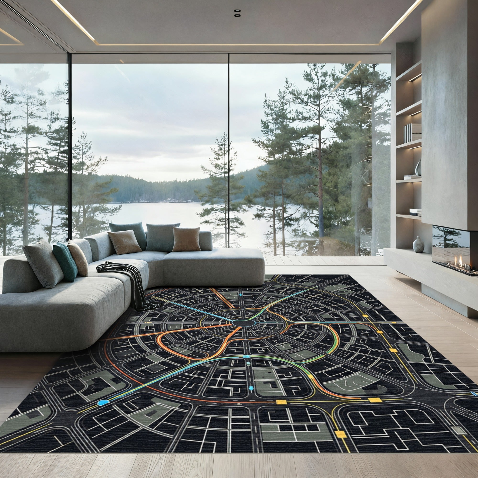 Radial City Map Swirl Rug