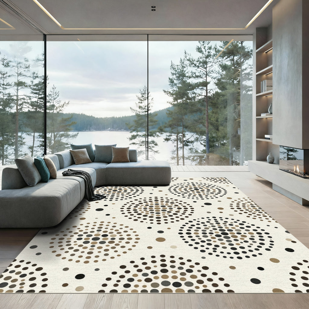 Neutral Earth Tone Polka Dot Mandala Rug
