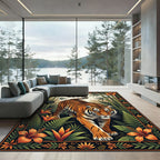 Exotic Jungle Tiger Tropical Flora Rug