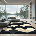 Minimalist Japanese Wave Monochrome Graphic Rug