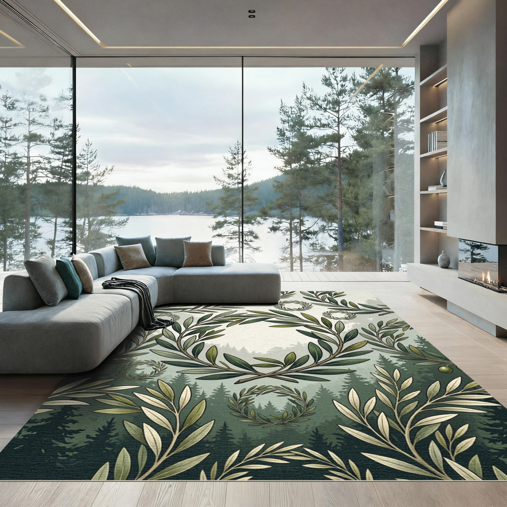 Green Olive Branch Laurel Wreath Rug