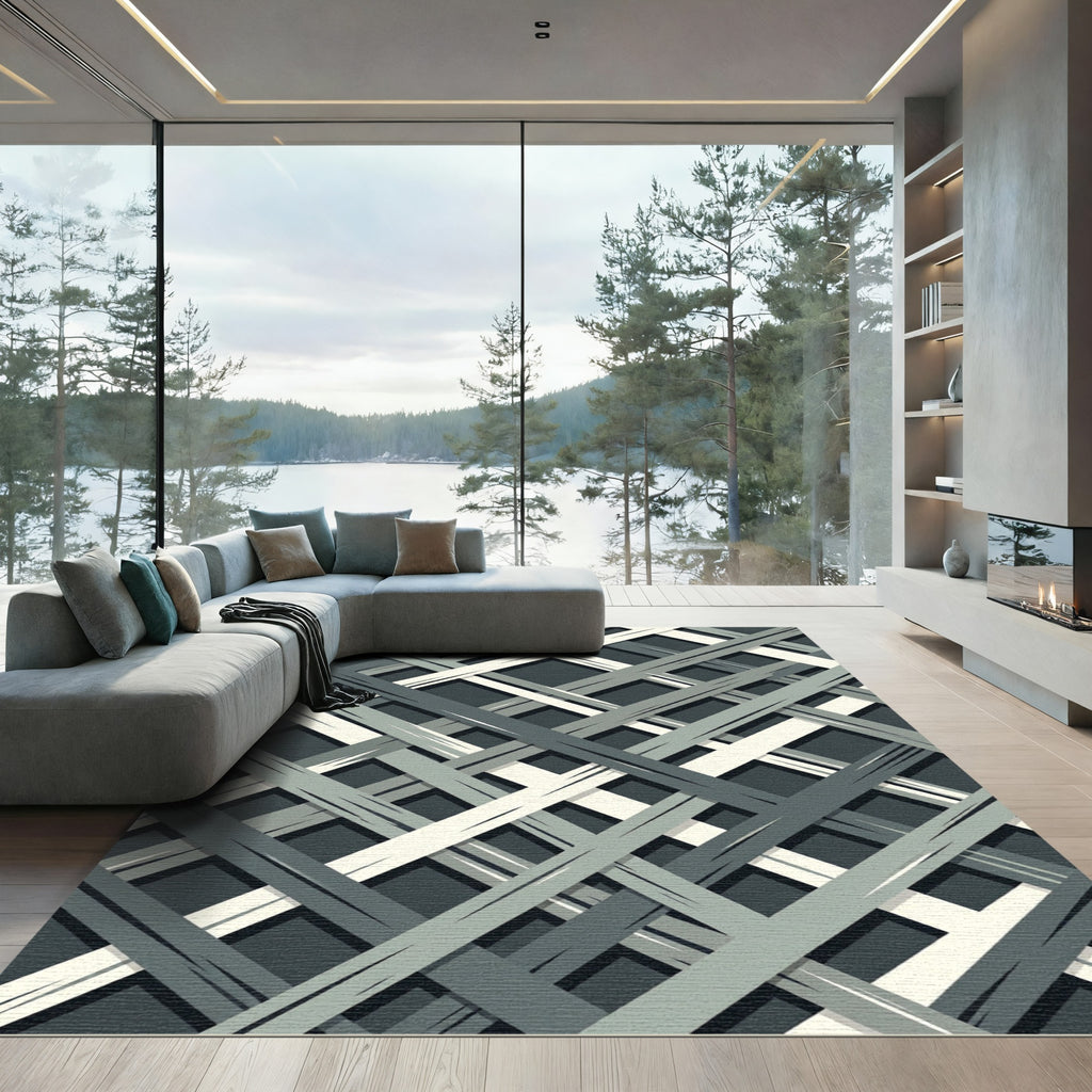 Modern Gray Intersecting Lines Rug