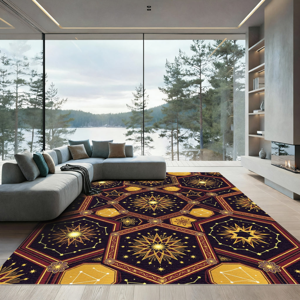 Celestial Golden Hexagon Starry Constellation Rug